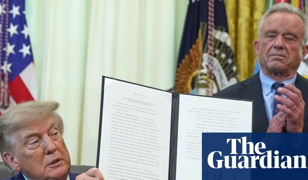 Trump signs executive order with plan to reduce number of recommended childhood vaccines | Donald Trump | The Guardian